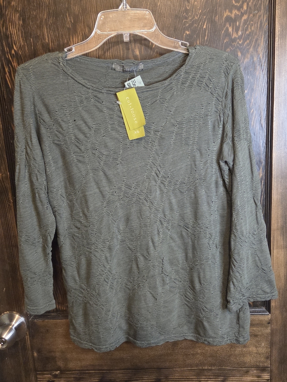 NWT Cut Loose Moss Green Textured Long-Sleeve Top Sz XS - Picture 1 of 11